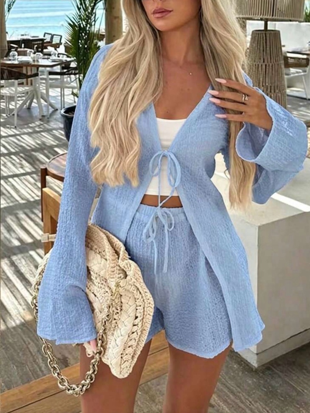 SHEIN Pale Blue Lightweight Two-Piece Beach Coverup Set